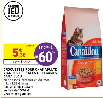Intermarché Croquettes Pour Chat Adulte Viandes, Céréales et Légumes Canaillou offre