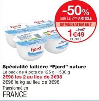 Monoprix Spécialité Laitière Fjord Nature offre