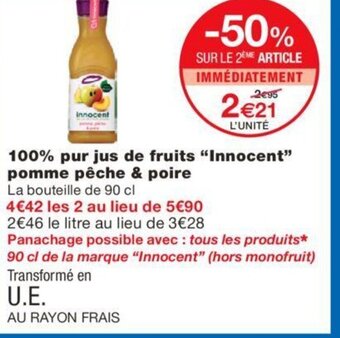 Monoprix 100% Pur Jus de Fruits innocent Pomme Pêche & Poire offre