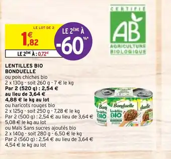 Intermarché Hyper Lentilles Bio Bonduelle offre