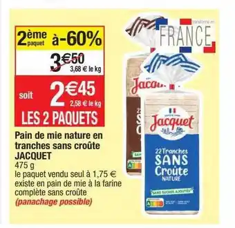Migros Pain de mie nature en tranches sans croûte jacquet offre