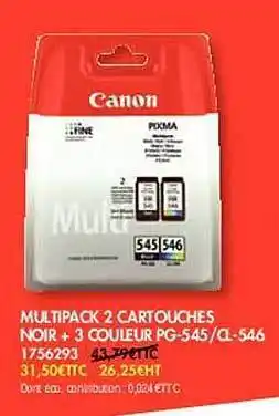 Plein ciel Multipack 2 cartouches noir + 3 couleurs pg-545-cl-546 canon offre
