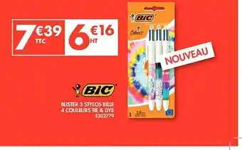 Plein ciel Blister 3 stylos bille 4 couleurs tie & dye bic offre