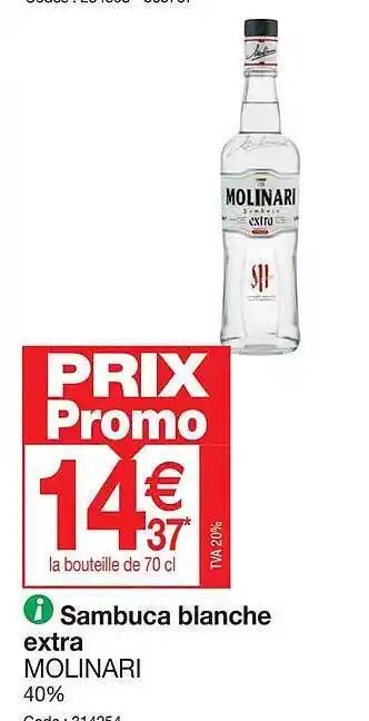 Promocash Sambuca blanche extra molinari offre