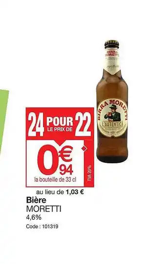 Promocash Bière moretti offre