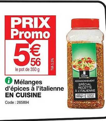 Promocash Mélanges d'épices à l'italienne en cuisine offre