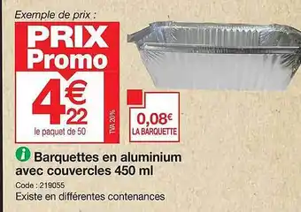 Promocash Barquettes en aluminium avec couvercles 450 ml offre