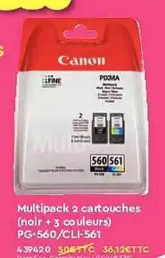 Calipage Multipack 2 cartouches (noir + 3 couleurs) pg-560-cli-561 canon offre