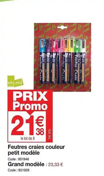 Promocash Feutres craies couleur petit modèle grand modèle offre