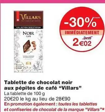Monoprix Tablette de chocolat noir aux pépites de café offre