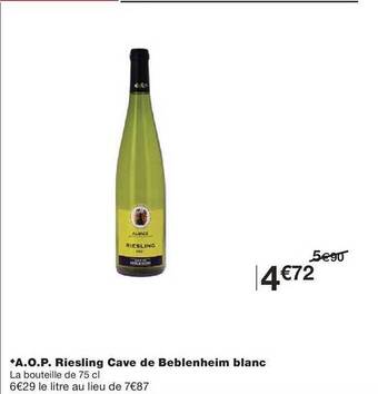 Monoprix A.o.p. riesling cave de beblenheim blanc offre