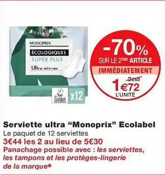 Monoprix Serviette ultra offre