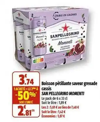 Boisson pétillante saveur grenade cassis sans pellegrino momenti