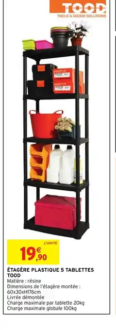 Intermarché Hyper Étagère Plastique 5 Tablettes Tood offre