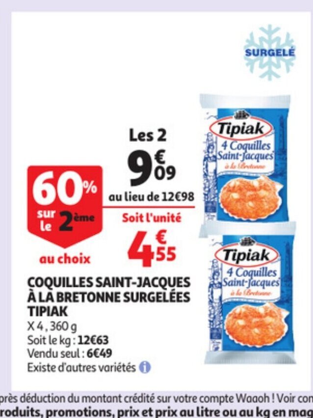 Promo Coquilles Saint Jacques a La Bretonne Surgelées Tipiak chez Auchan