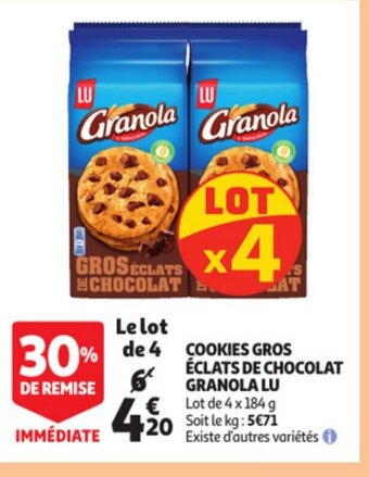 Auchan COokies Gros Eclats de Chocolat Granola Lu offre