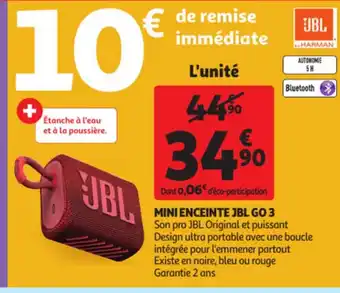 Auchan Mini Enceinte JBL Go 3 offre