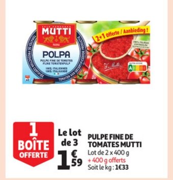 Auchan Pulpe Fine de Tomates Mutti offre