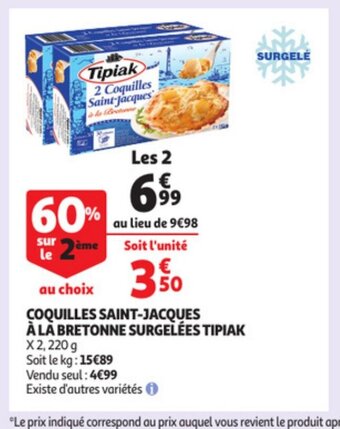 Auchan Coquilles Saint-Jacques à La Bretonne Surgelees Tipiak offre