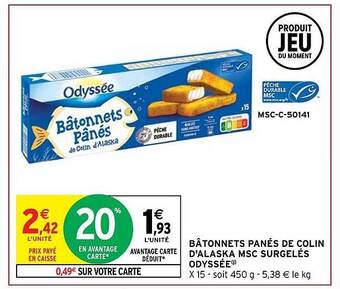 Intermarché Hyper Bâtonnets panés de colin d'alaska msc surgelés odyssée offre