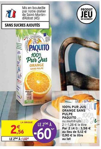 Intermarché Hyper 100% pur jus orange sans pulpe paquito offre