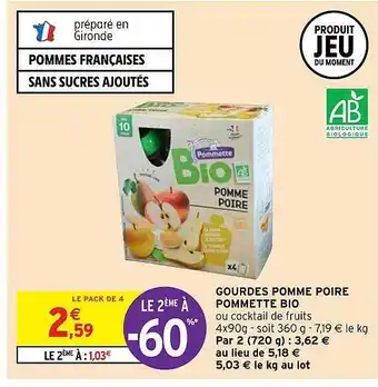 Intermarché Hyper Gourdes pomme poire pommette bio offre