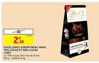 Intermarché Hyper Excellence assortiment minis 70% cacao et 85% cacao lindt offre