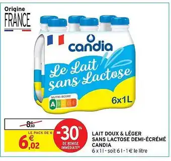 Intermarché Hyper Lait doux & léger sans lactose demi-écrémé candia offre