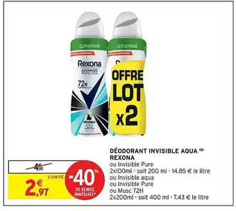 Intermarché Hyper Déodorant invisible aqua rexona offre
