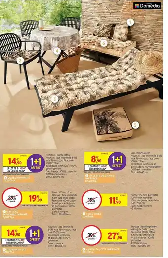 Intermarché Hyper Coussin imprimé domédia, galette de chaise imprimée domédia, matelas roulable imprimé domédia, toile cirée domédia, coussin d offre