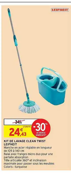Intermarché Hyper Kit de lavage clean twist leifheit offre