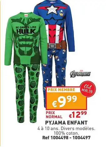 Trafic Pyjama enfant avengers offre