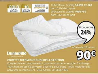 JYSK Couette thermique dunlopillo édition offre