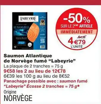 Monoprix Saumon atlantique de norvège fumé offre