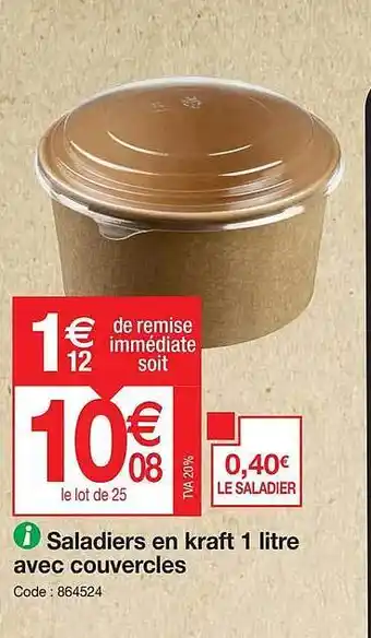 Promocash Saladiers en kraft 1 litre avec couvercles offre