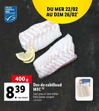 Lidl Dos de cabillaud MSC offre