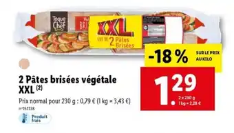 Lidl 2 pâtes brisées végétale XXL offre