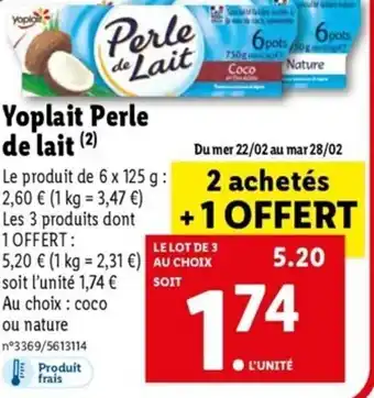 Lidl Yoplait perle de lait offre