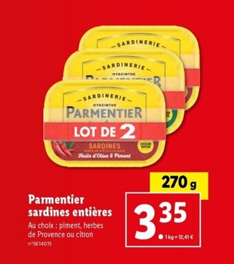Lidl Parmentier sardines entières offre