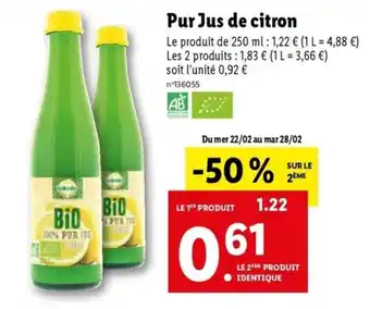 Lidl Pur jus de citron offre