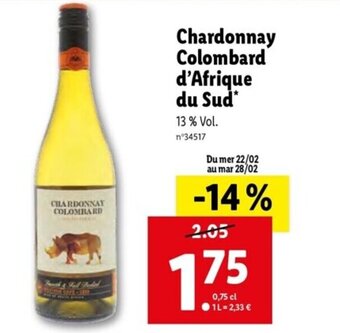 Lidl Chardonnay colombard d'afrique du sud offre