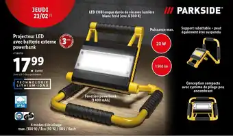 Lidl Projecteur LED avec batterie externe powerbank offre