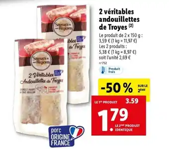 Lidl 2 véritables andouillettes de troyes offre