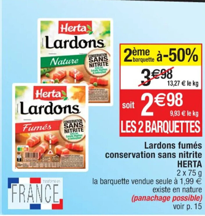 Promo Lardons Fumés Conservation Sans Nitrite Herta chez Cora