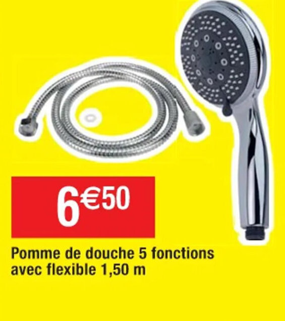 Promo Pomme de Douche 5 Fonctions Avec Flexible 1.50m chez Cora