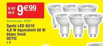 Cora x Carrefour Spots LED GU10 4.8 W équivalent 50W Blanc Froid Getic offre