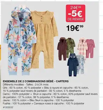 Costco Ensemble de 2 combinaisons bébé - carters offre