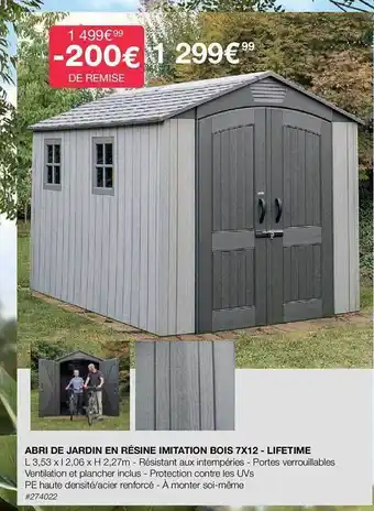 Costco Abri de jardin en résine imitation bois 7 x 12 - lifetime offre