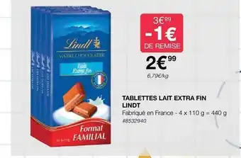 Tablettes lait extra fin lindt