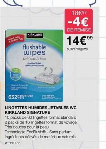 Costco Lingettes humides jetables wc kirkland signature offre